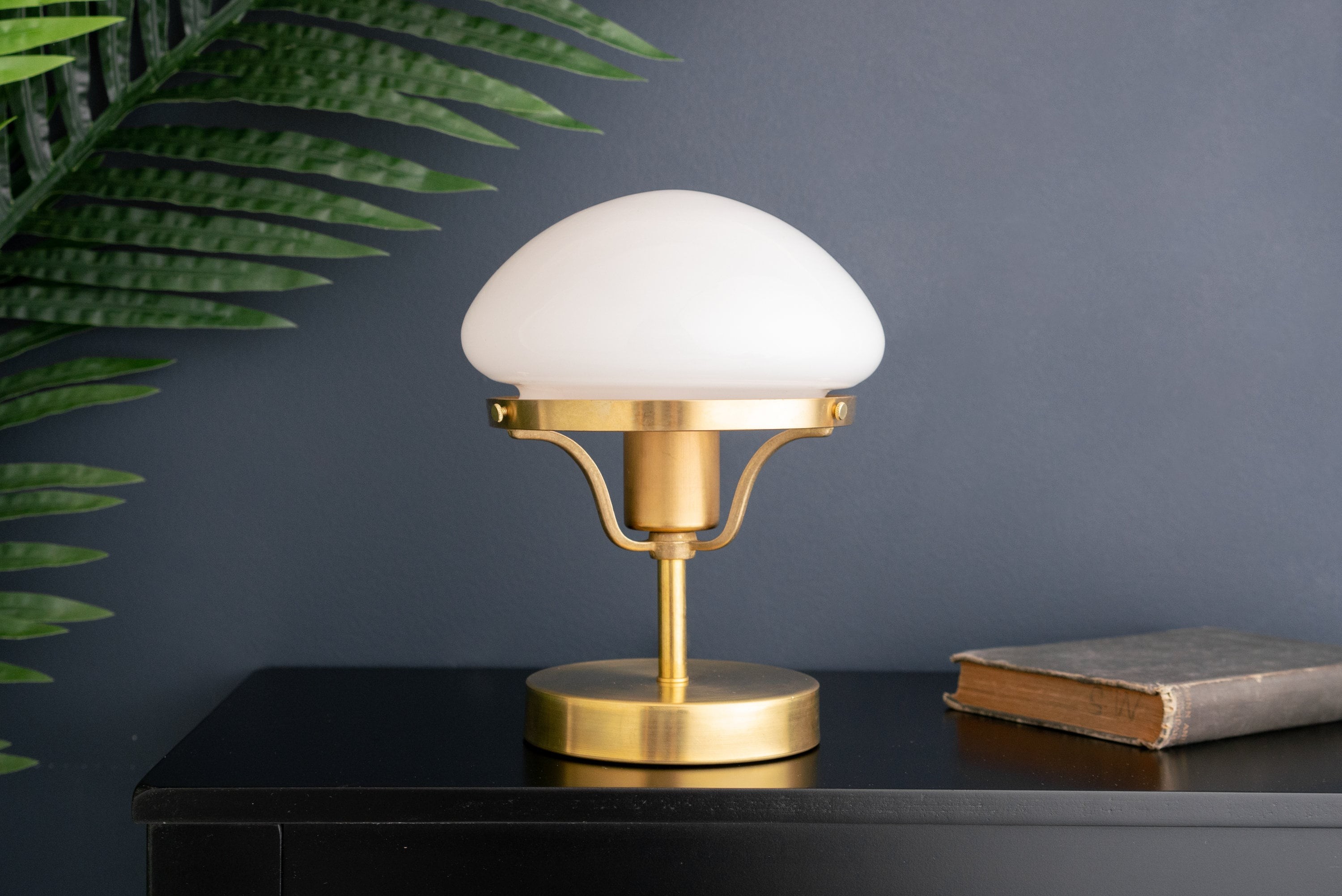 Ornato Luxe Modern Brass or Black Table Lamp - Eggshell Frosted Glass Fixture T358