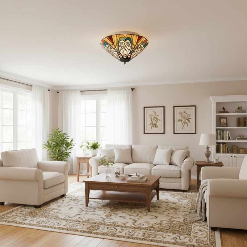 TF Hector Ceiling Light - Handcrafted Stained Glass Design Semi‑Flush or Pendant Fixture for Home T1018