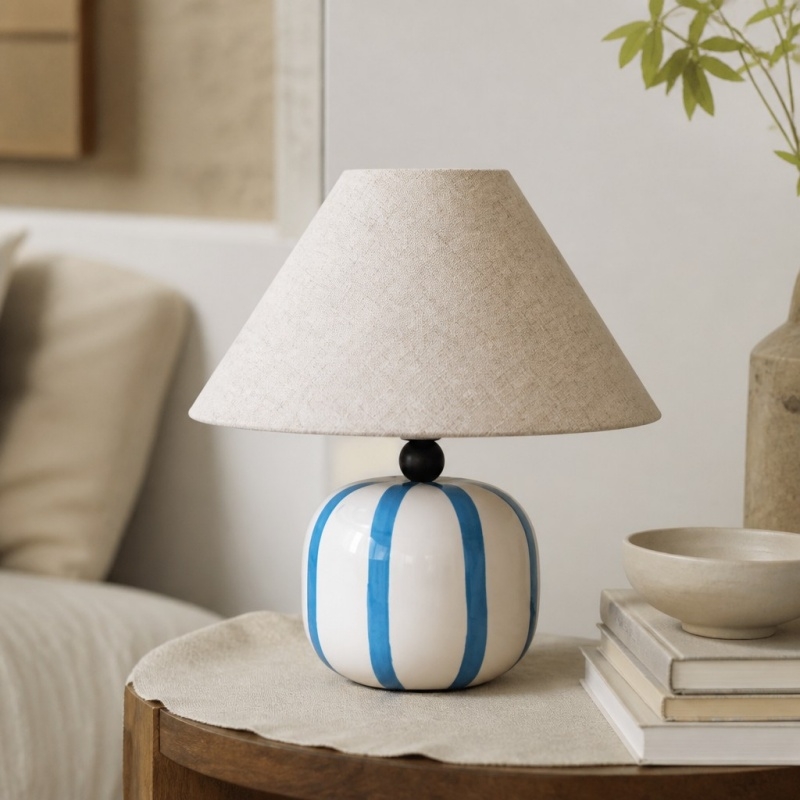 Ceruna Ceramic Table Lamp with Fabric Lampshade - Modern Minimalist Fixture for Reading or Lounge Areas T2281