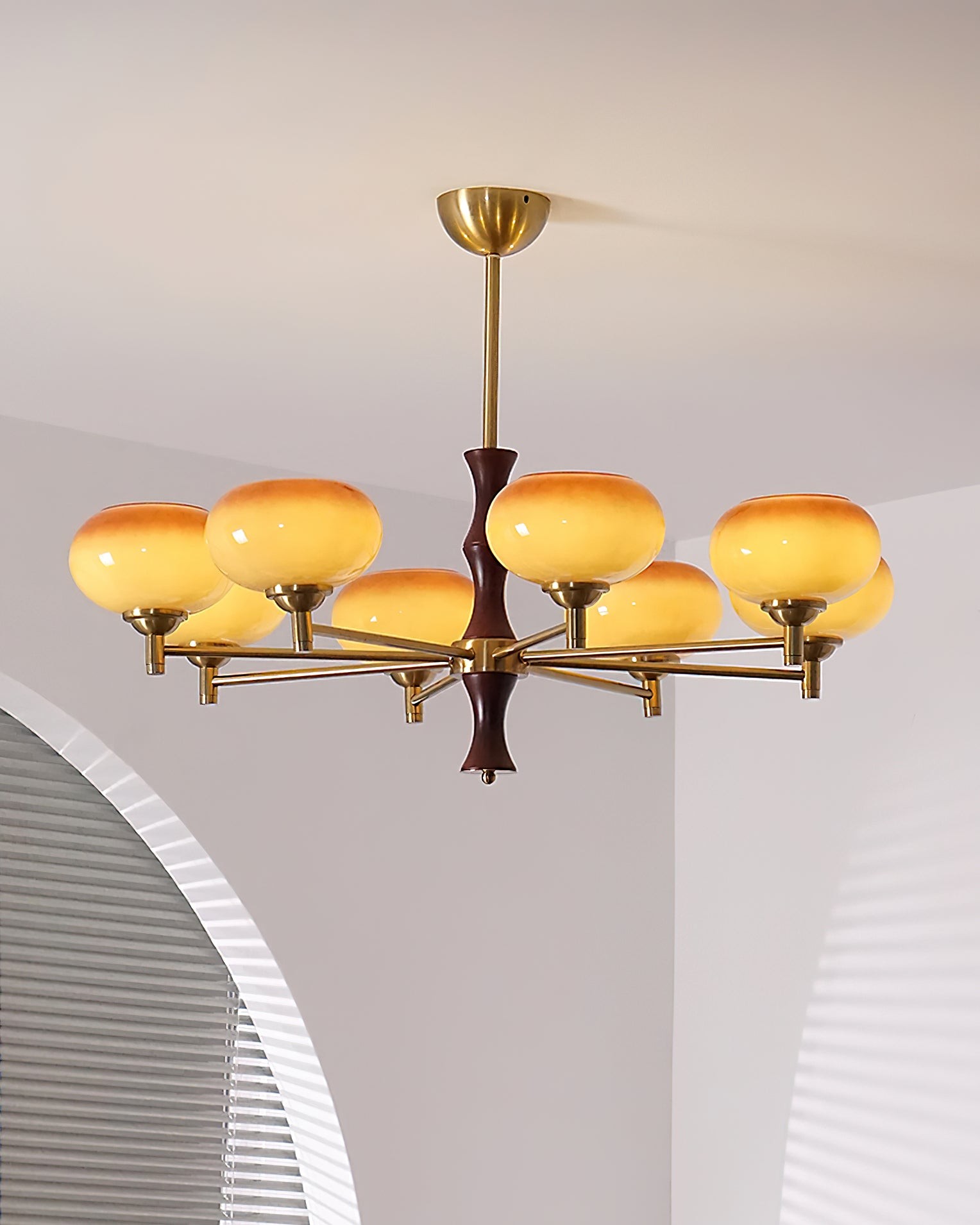 Vintage Mid Century Persimmon Glass Chandelier M205