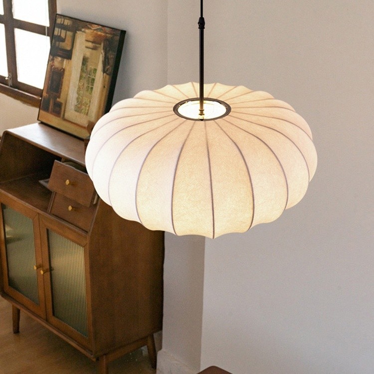 Simple Wabi-sabi White Lantern Fabric Pendant Lamp M06