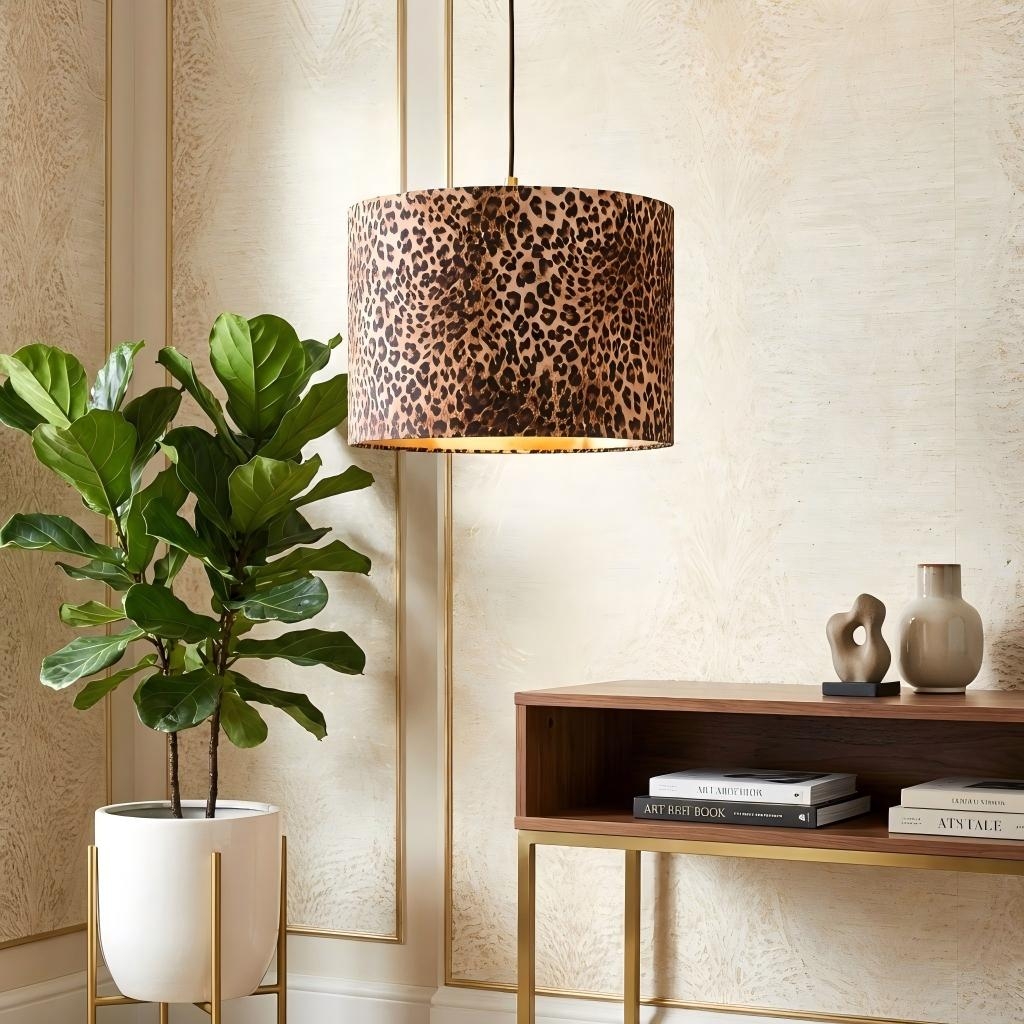 Wildlux Leopard Pattern Statement Drum Lampshade - Decorative Fabric Shade for Home Interiors T1122