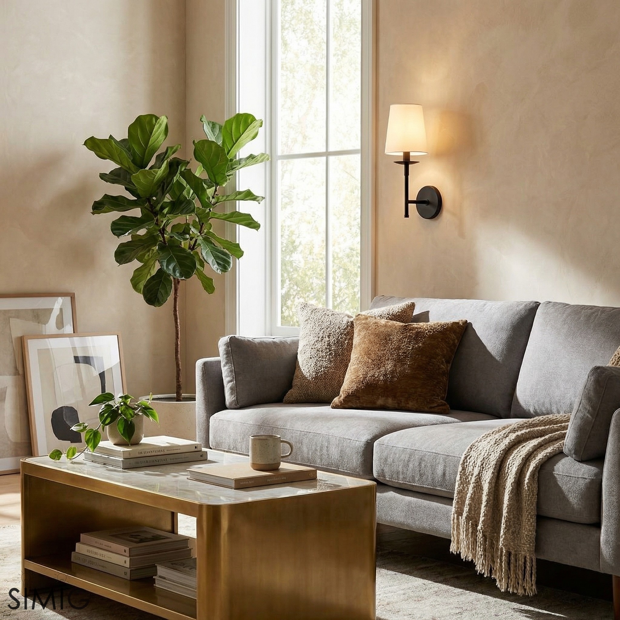 Rowan Iron Wall Sconce - Bronze or Brass with White Linen Shade T053