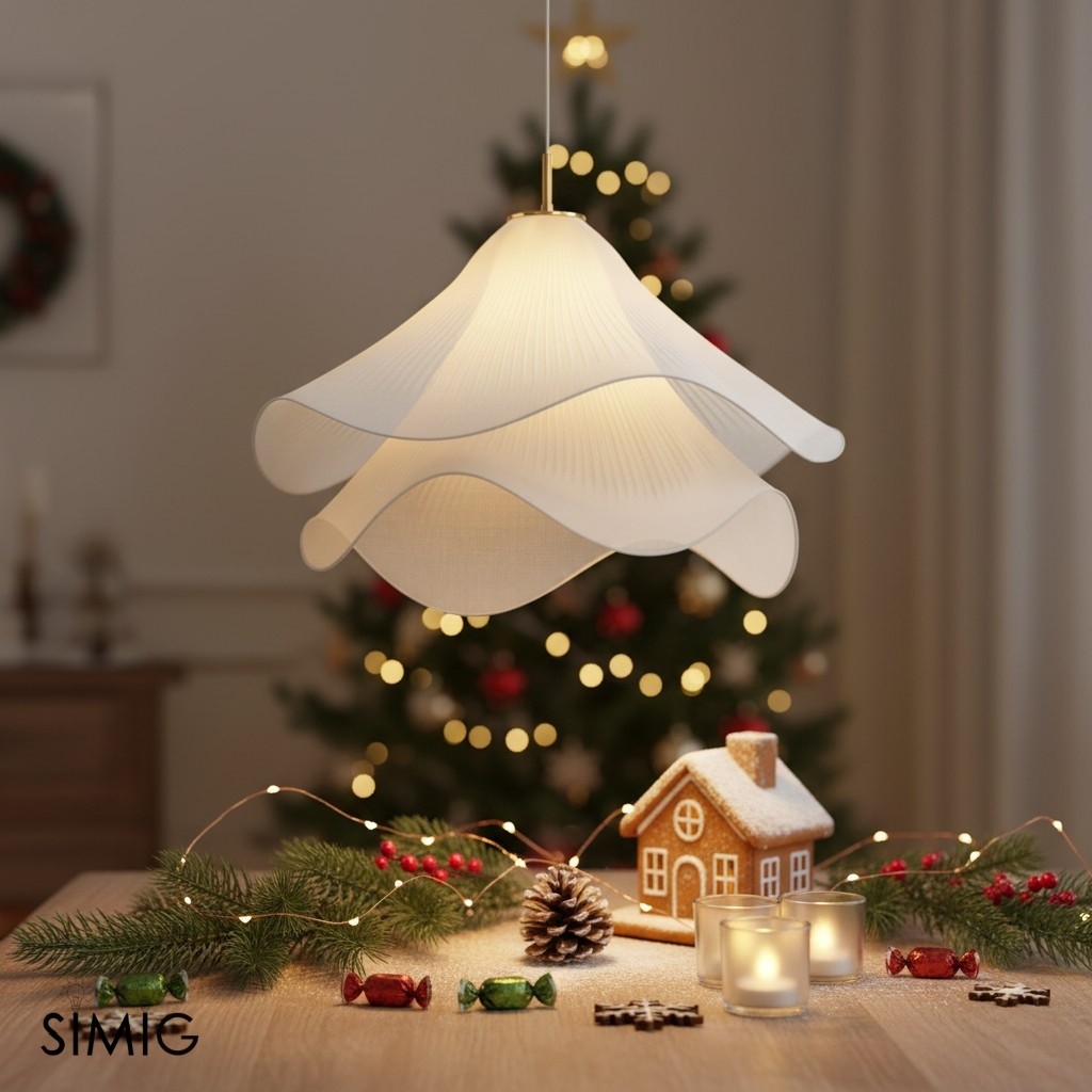 Ethereal Bloom Flower Pendant Light - Elegant White Fabric Pendant Light T087