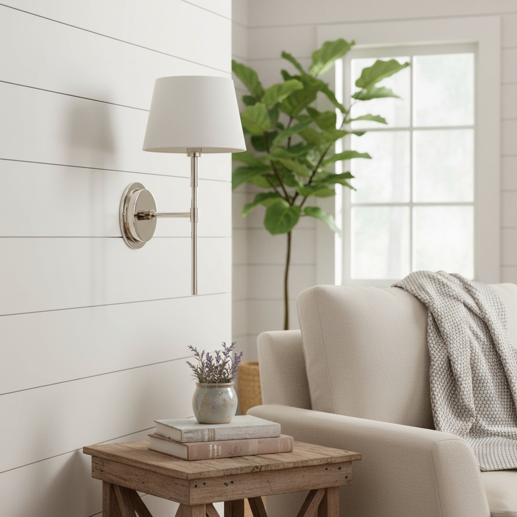 Cremaris Metal Wall Light with Fabric Shade - Timeless Sconce for Interior Lighting T1017