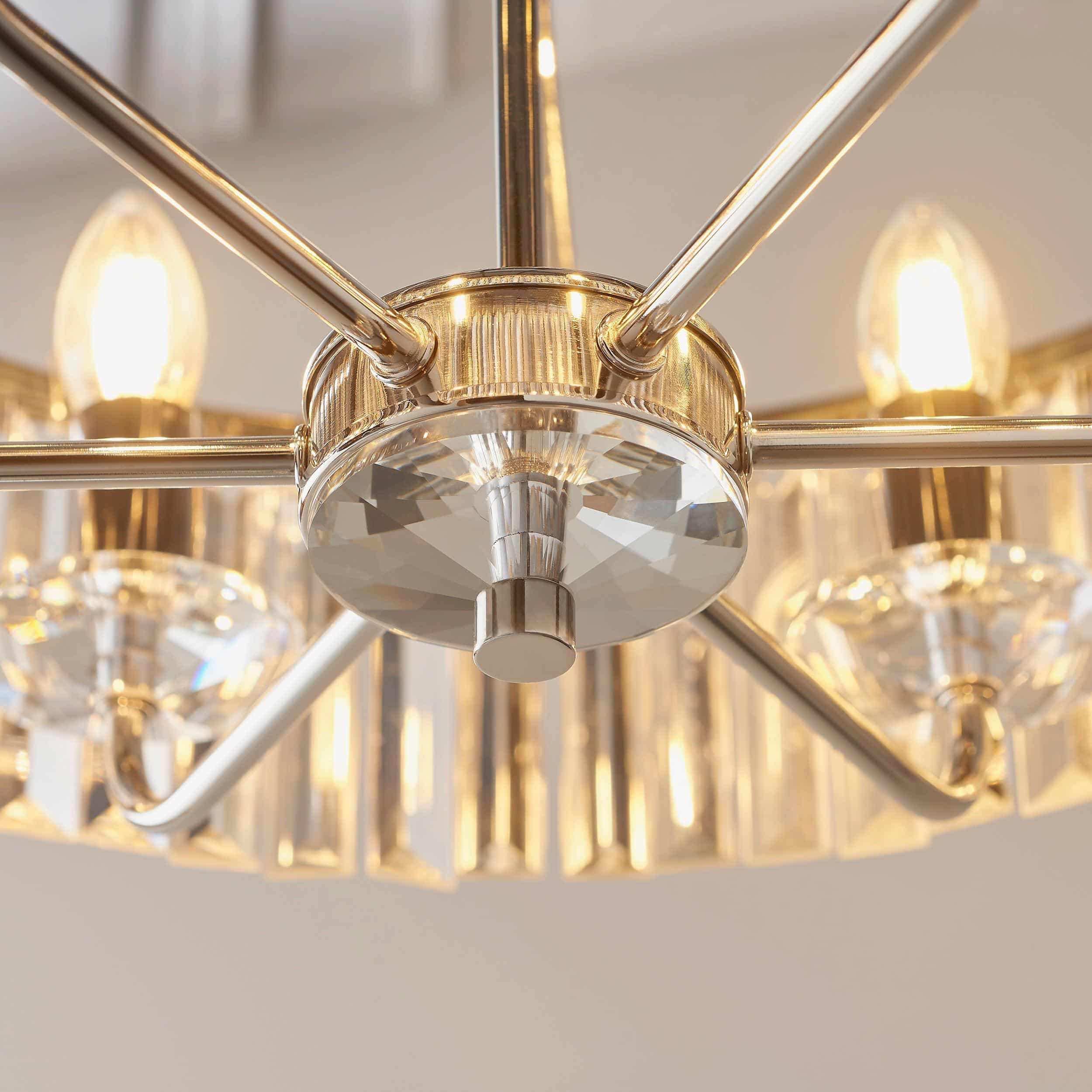 Beveline 6 Light Round Pendant - Cut Glass Shades Elegant Metal Frame for Dining Kitchen Island T872