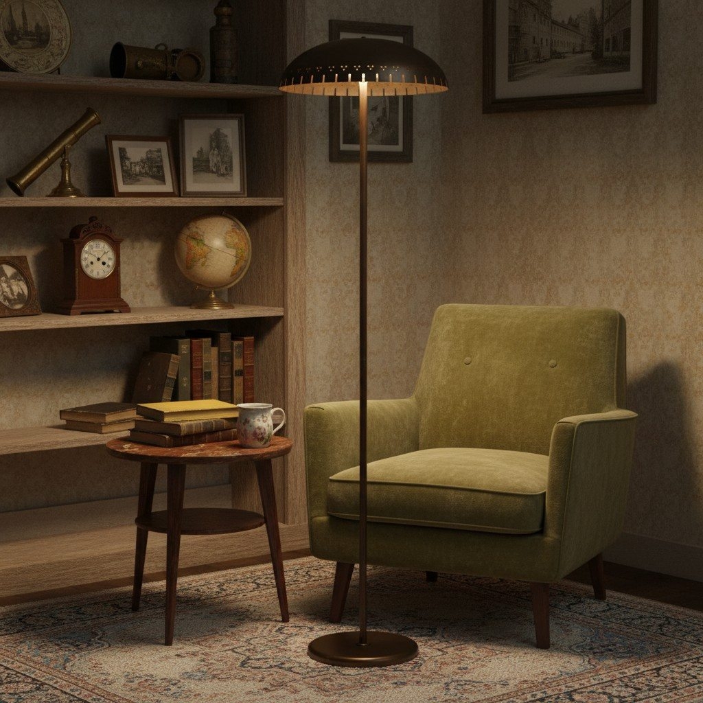 Lustrona Metal Standing Floor Lamp - Modern Half-Dome Shade Accent Light for Home Styling T676