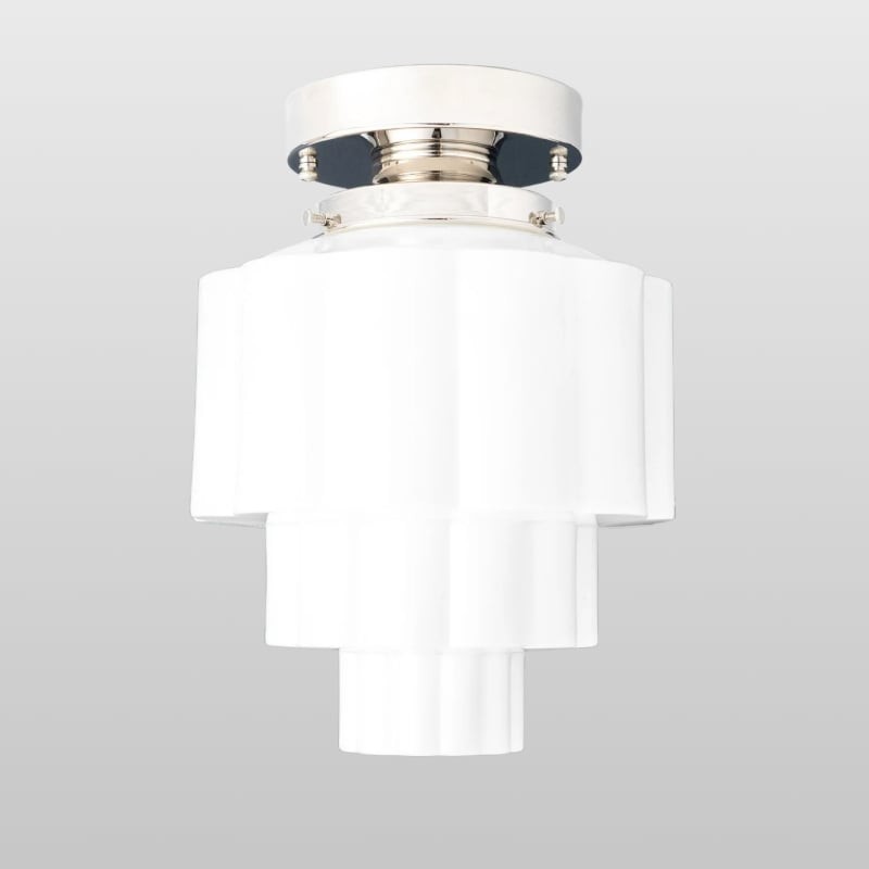 Geotower Glass Brass Ceiling Light – Art Deco Ribbed Globe Flush Mount T364