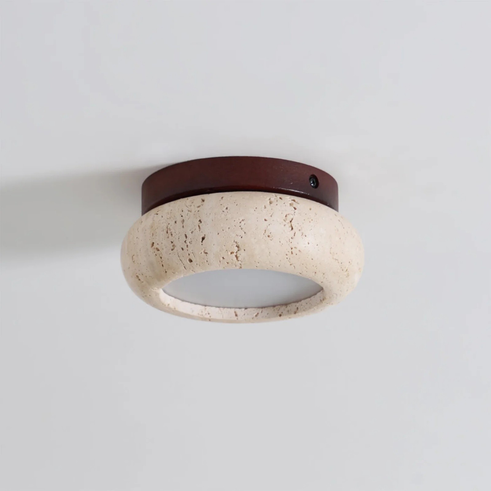 Minimal Bowl Ceiling Fixture in Stone Look - Wood Tone Base Light S299