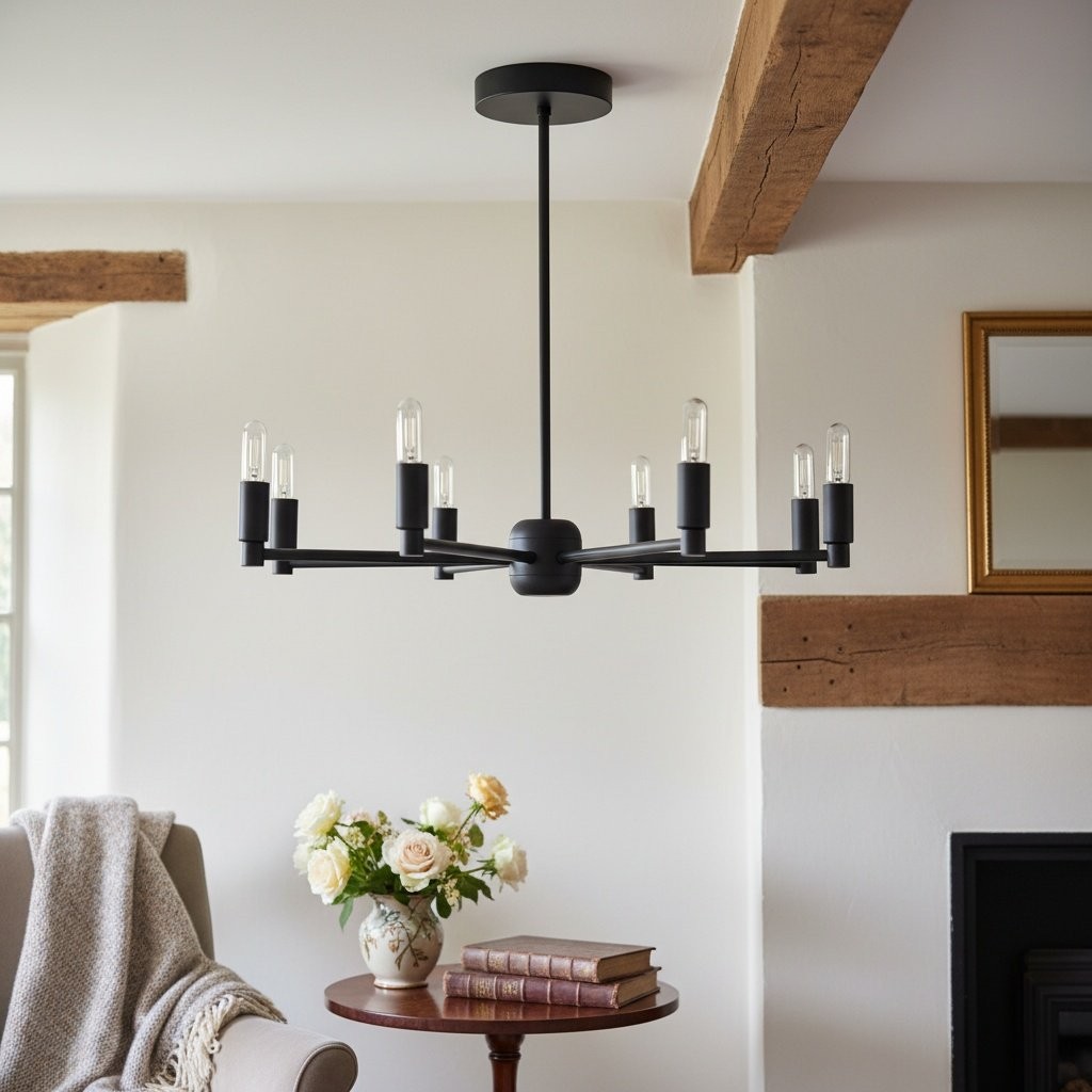Mobilux Line Modern Chandelier - 8 Arm Mid Century Hanging Light T338