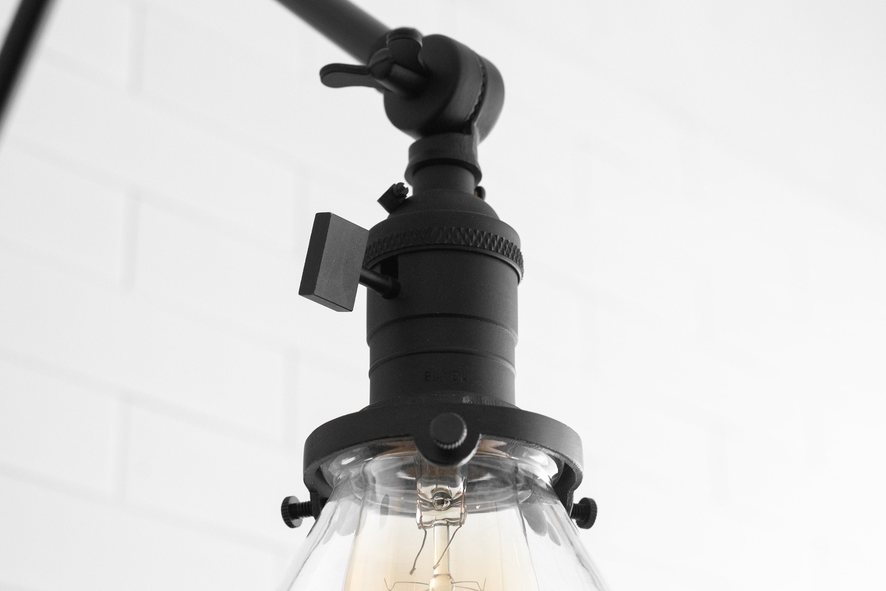 Conique Metal Industrial Wall Sconce with Adjustable Arm - Vintage Glass Cone Shade T311