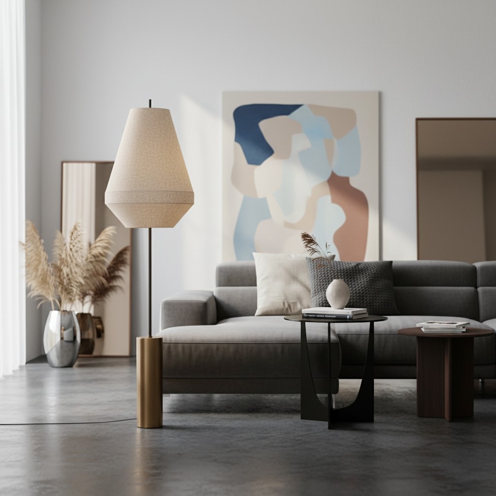 Zalen Floor Lamp - Layered Linen Pendant Design Aged Brass-Metal Lamp for Living Room T732