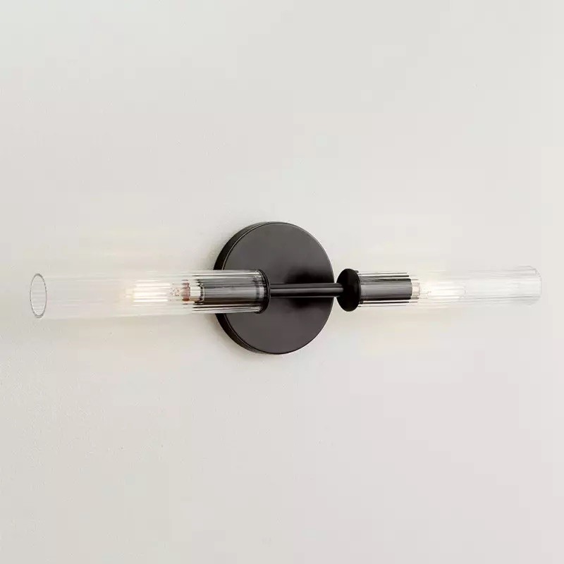 Alice Rustic Transparent Cooper Ribbed Glass Double Tube Sconce T011