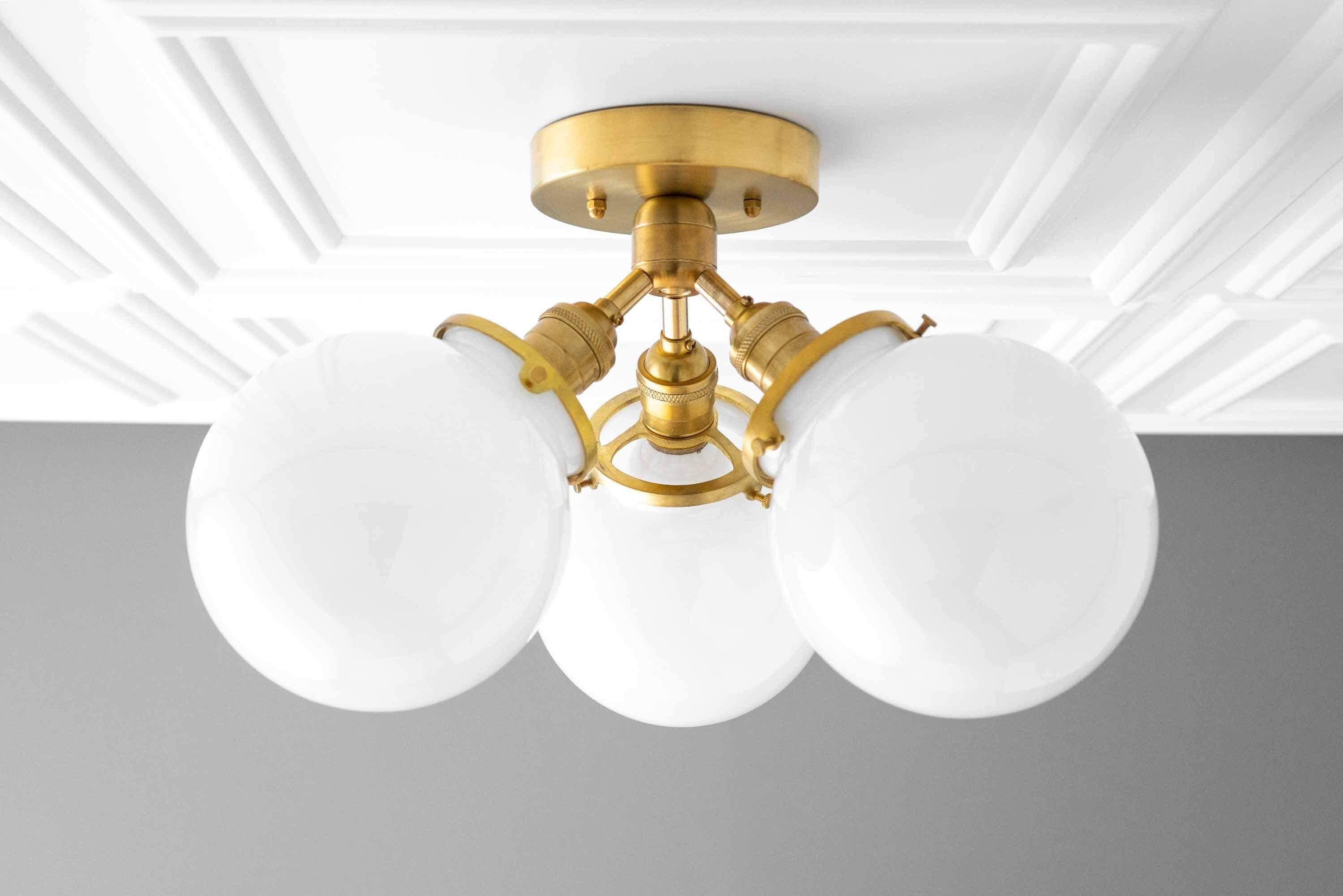 Glorica Glass Globe Light - Mid Century Semi Flush Ceiling Lamp T373