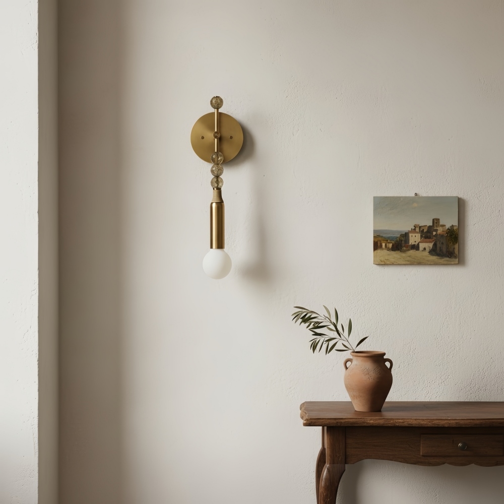 Dotmelle Contemporary Wall Lamp - Artistic Marble and Brass Wall Sconce for Bedroom or Entryway T1215