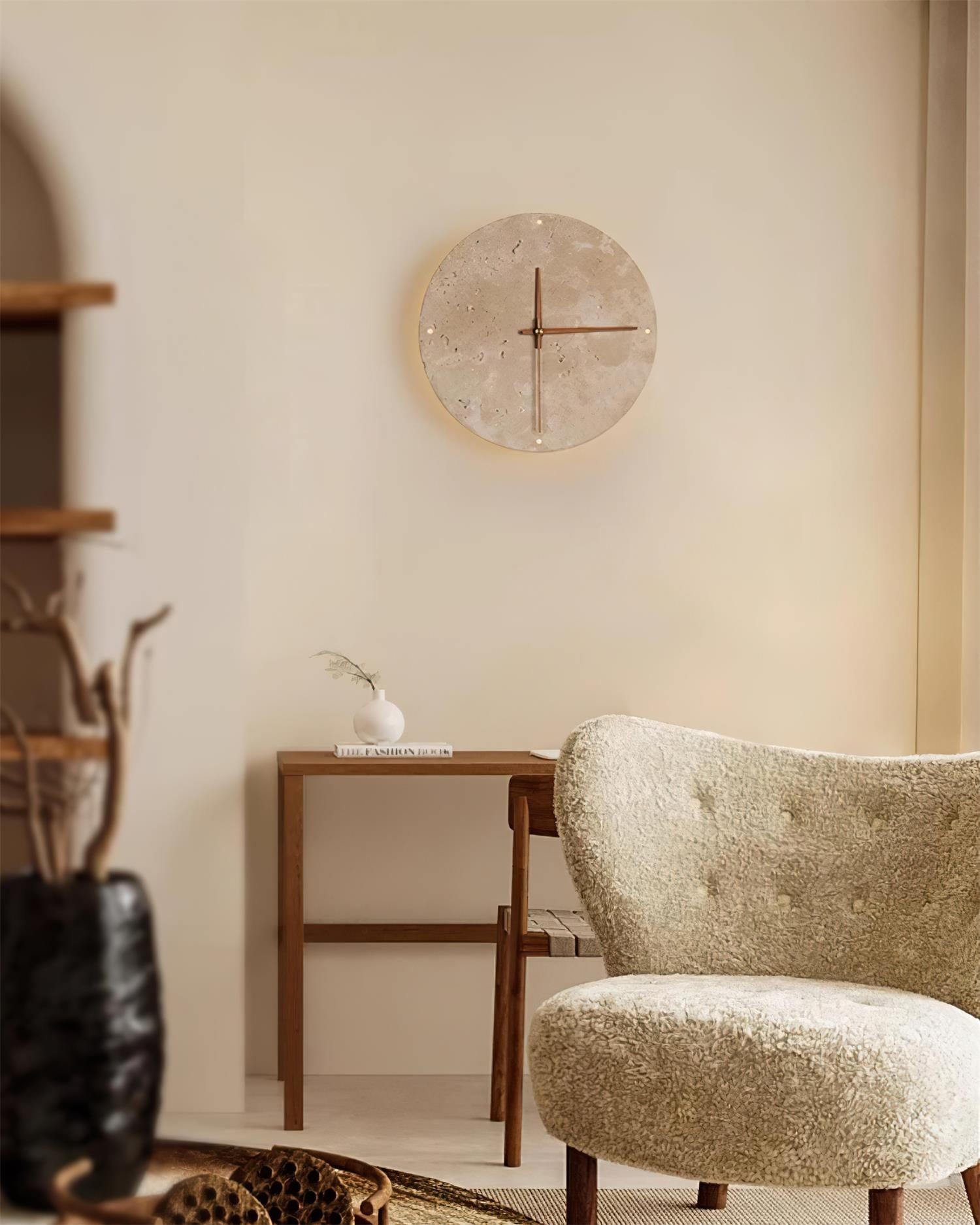 Round Stone Clock Wall Light - Wabi Sabi Lamp for Bedroom P079