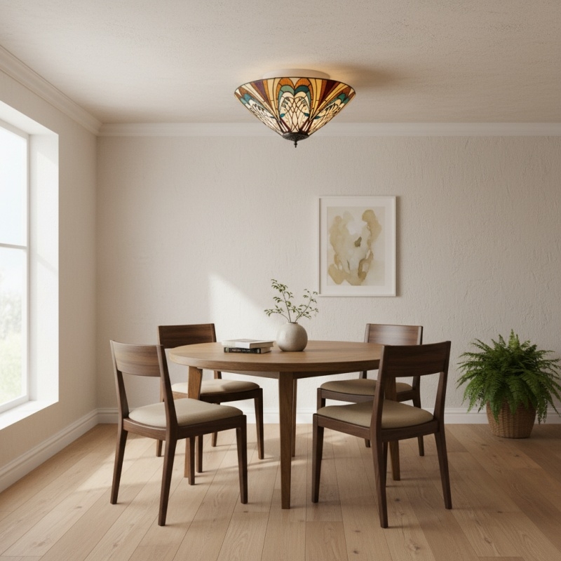 TF Hector Ceiling Light - Handcrafted Stained Glass Design Semi‑Flush or Pendant Fixture for Home T1018