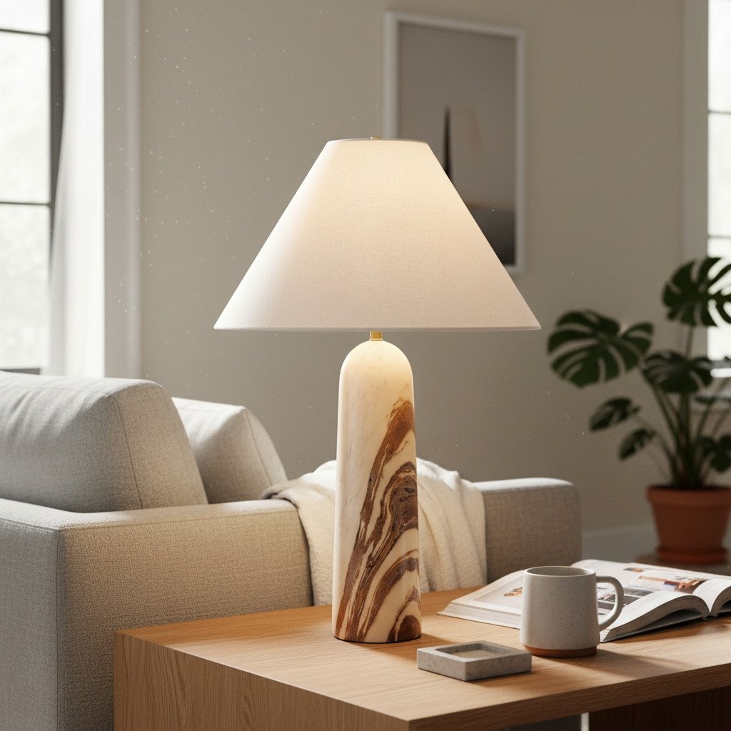 Albi Marble Table Lamp – Sleek Metal Frame and White Fabric Shade T617