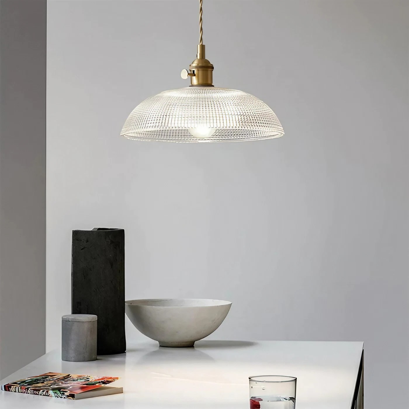 Ribbed Bowl Clear Glass Pendant Light - Classic Retro Dining Room Light S121