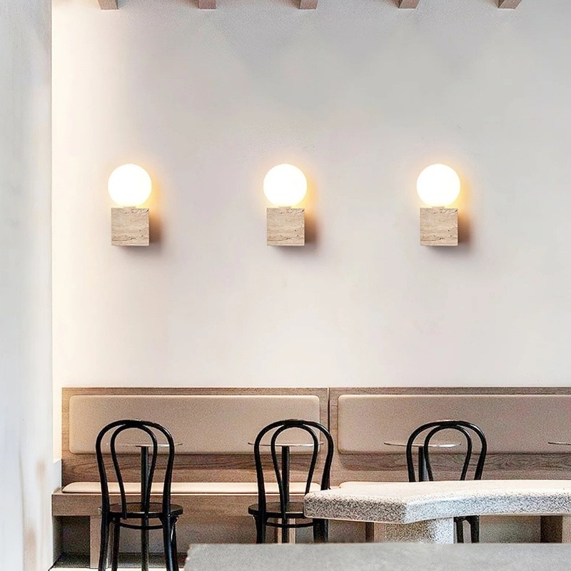 Natural Cube Travertine Wall Lamp - Warm Light for Modern Interiors S323