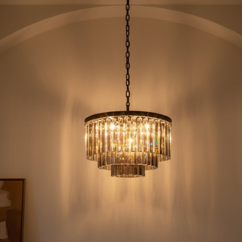 Aurevon Crystal Prism Metal Frame Modern Ceiling Chandelier for Home and Hotel T494