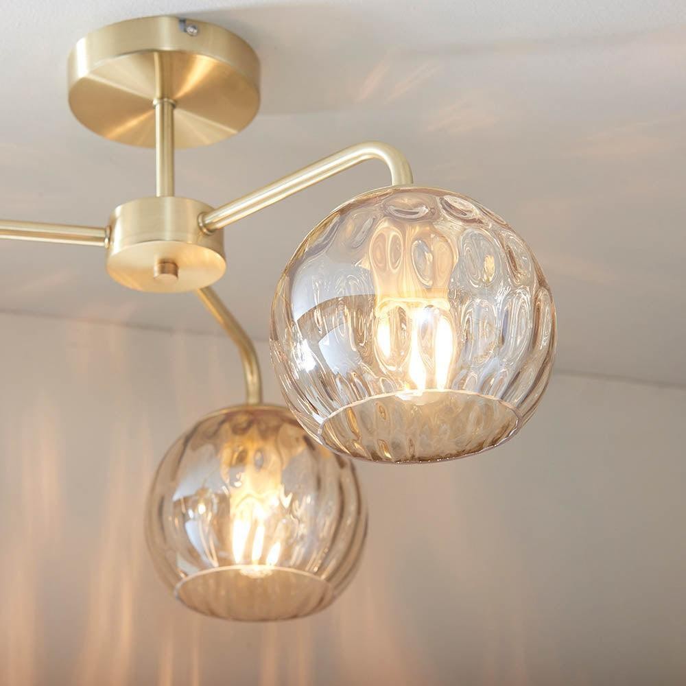 Elegant Brass Finish 3-Light Ceiling Lamp - Globe Semi Flush Light T460