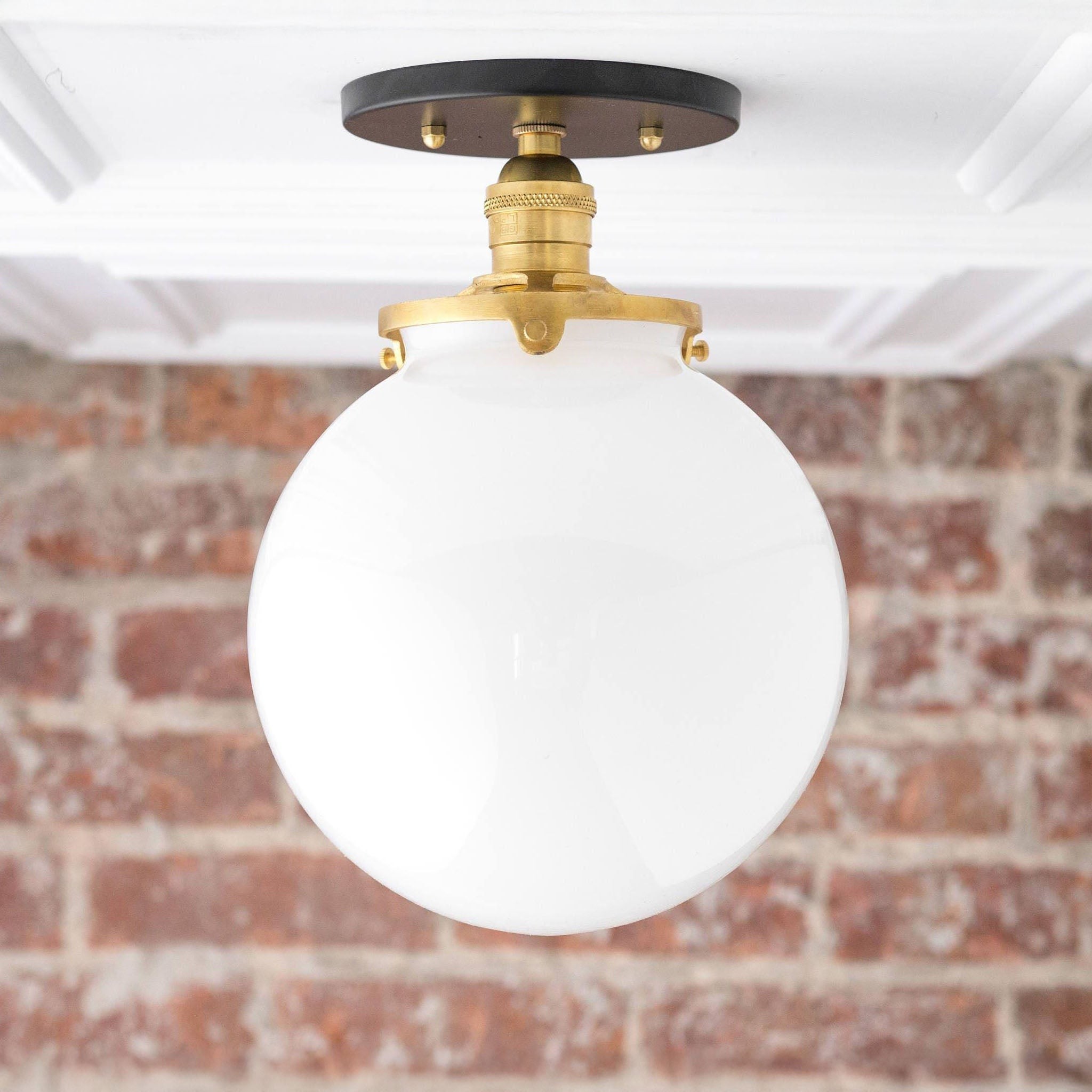 Glorica Glass Mid Century Semi Flush Ceiling Light - Whte Opal Gliass Globe Fixture T368