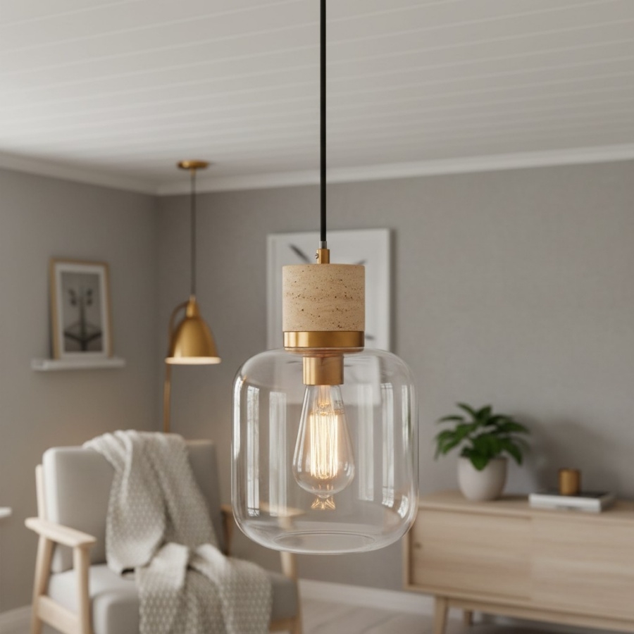 Korlisse Natural Stone and Glass Pendant Light - Stylish Lamp for Lounge or Living Room T929