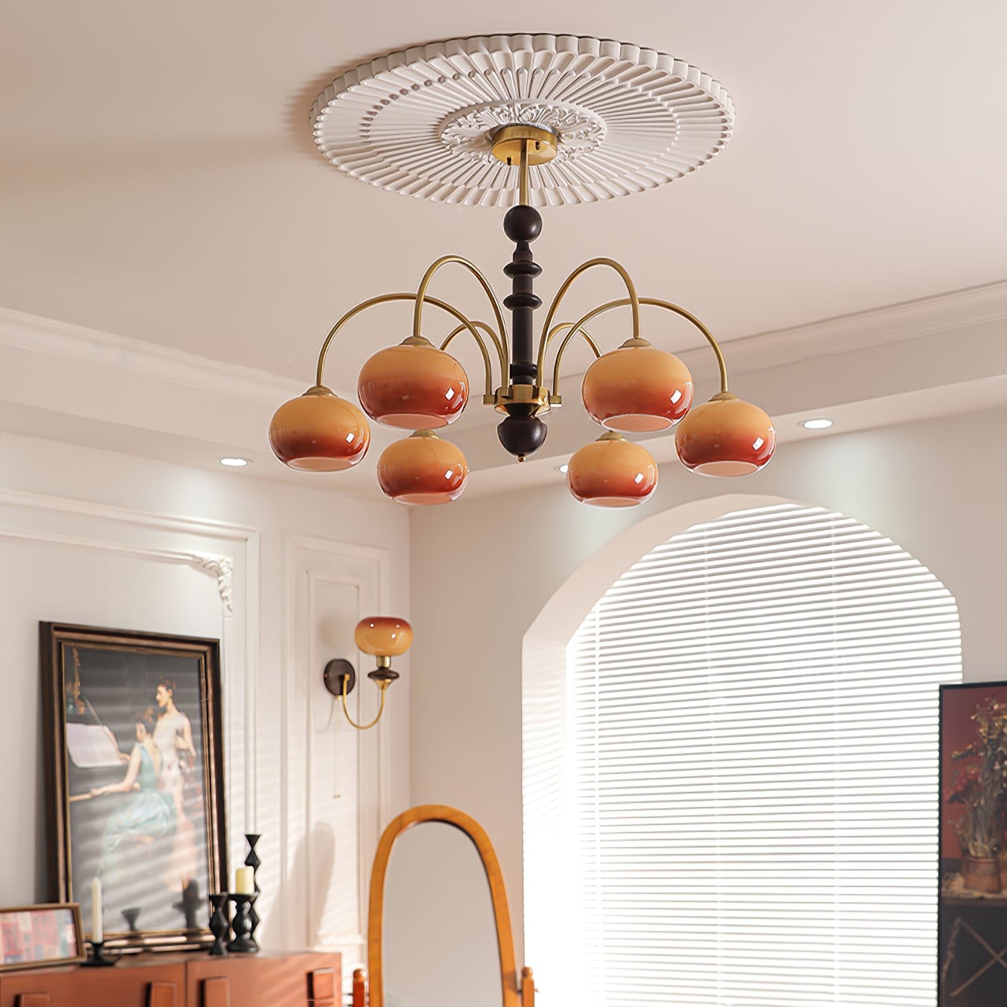 Vintage Bauhaus Persimmon Chandelier M422