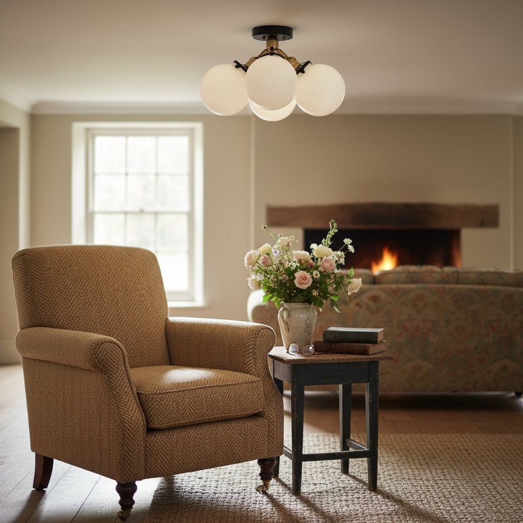 Glorica Glass Globe Light - Mid Century Semi Flush Ceiling Lamp T373