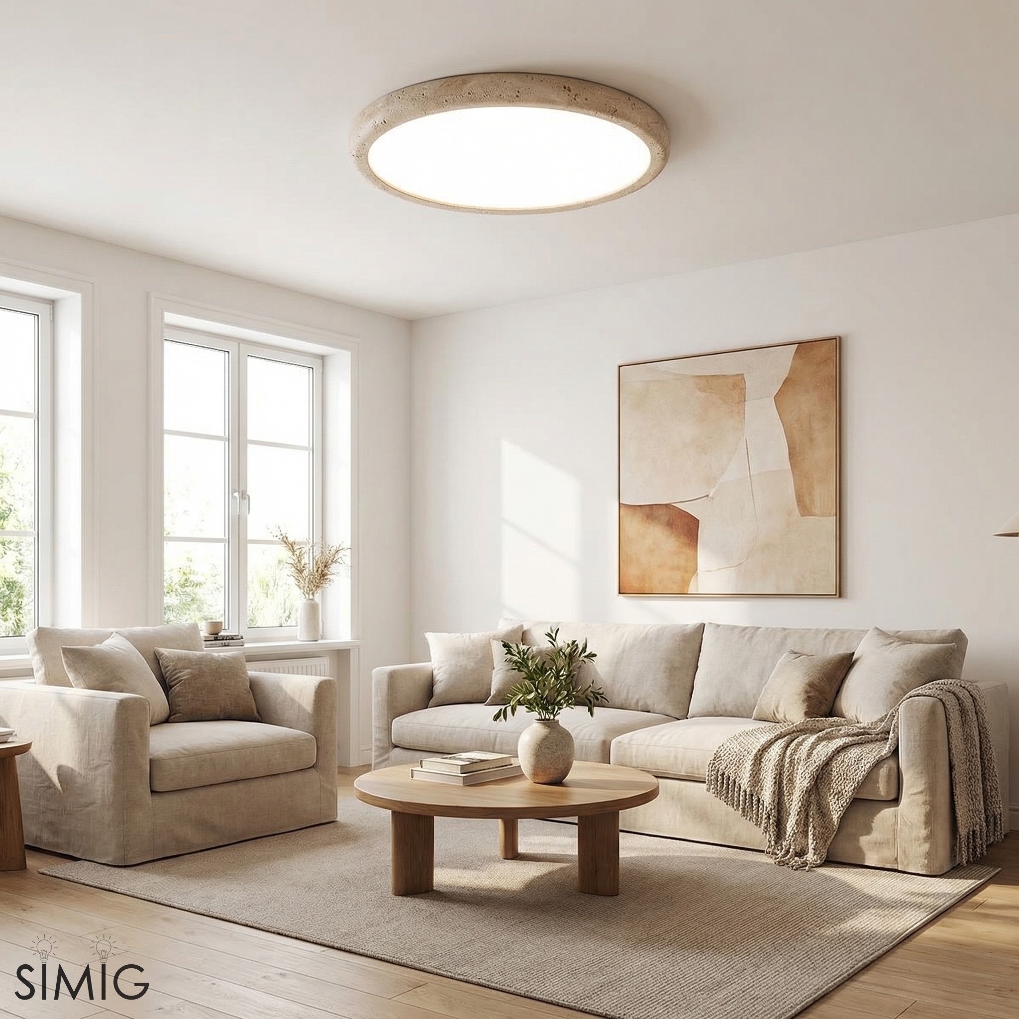 Travertine Disc Flush Mount Ceiling Light - Minimalist Design  Lighting S289