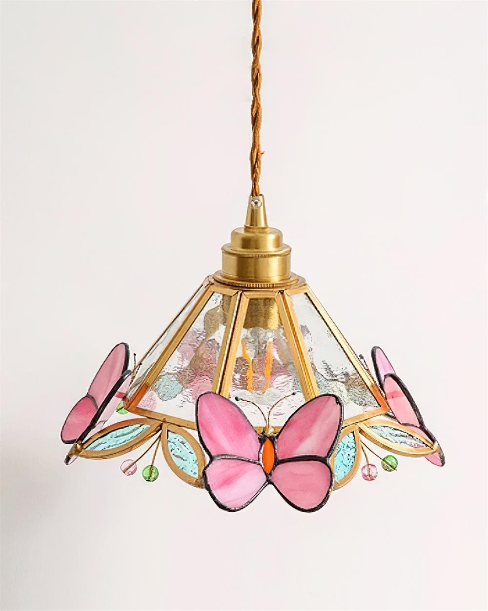 French Retro Glass Pink Butterfly Pendant Lamp M117