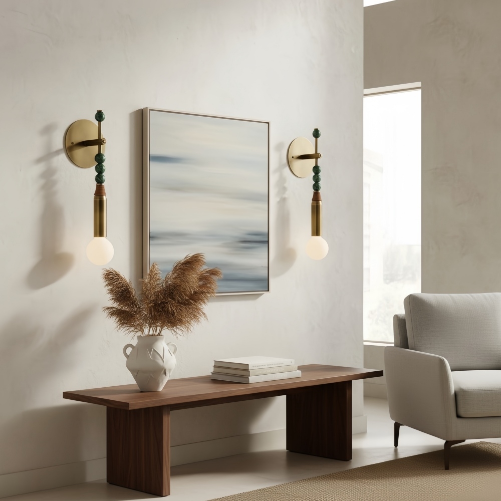 Dotmelle Contemporary Wall Lamp - Artistic Marble and Brass Wall Sconce for Bedroom or Entryway T1215