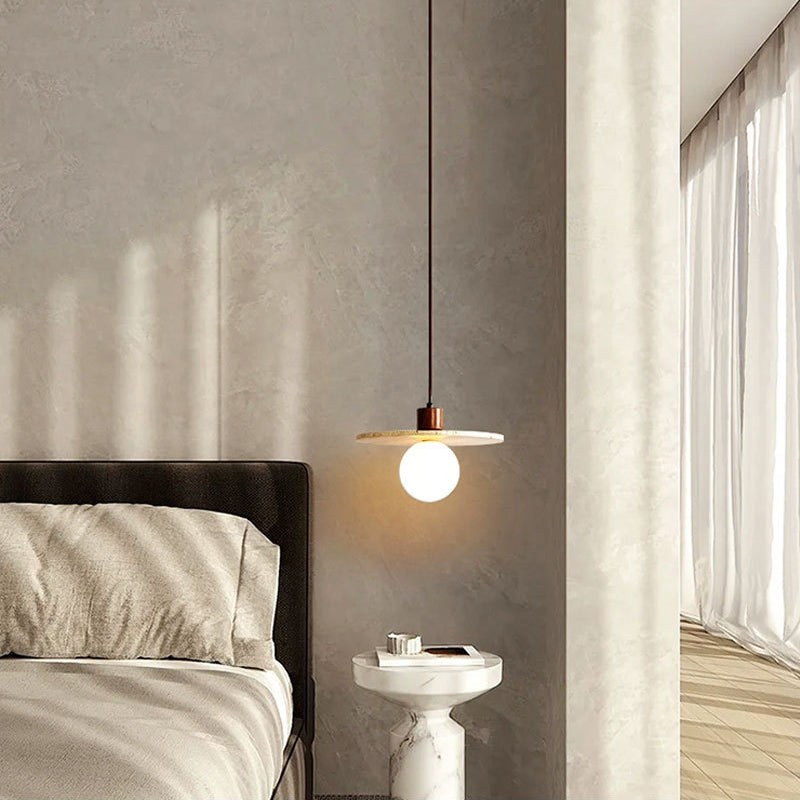 Natural Stone Wood Pendant Light - Minimalist Japanese Dining Lamp M08