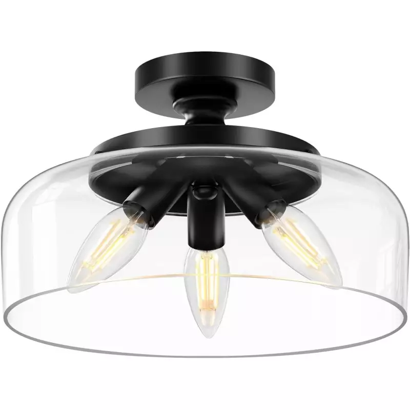 Retro Pattern Glass Semi-recessed Ceiling Lamp S203