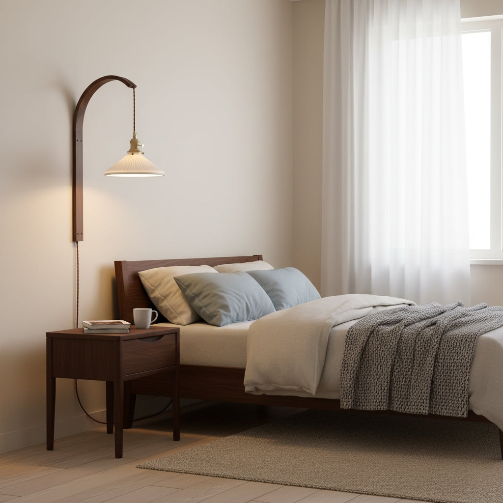 Curved Walnut Ceramic Plug-in Wall Light T1722
