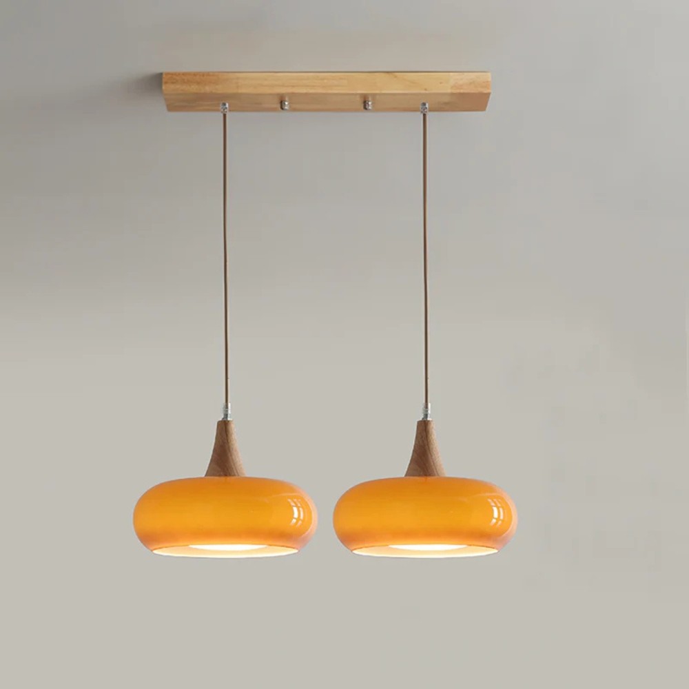 Graceful Glass Pendant Lamp with Sculptural Wooden Detail S248