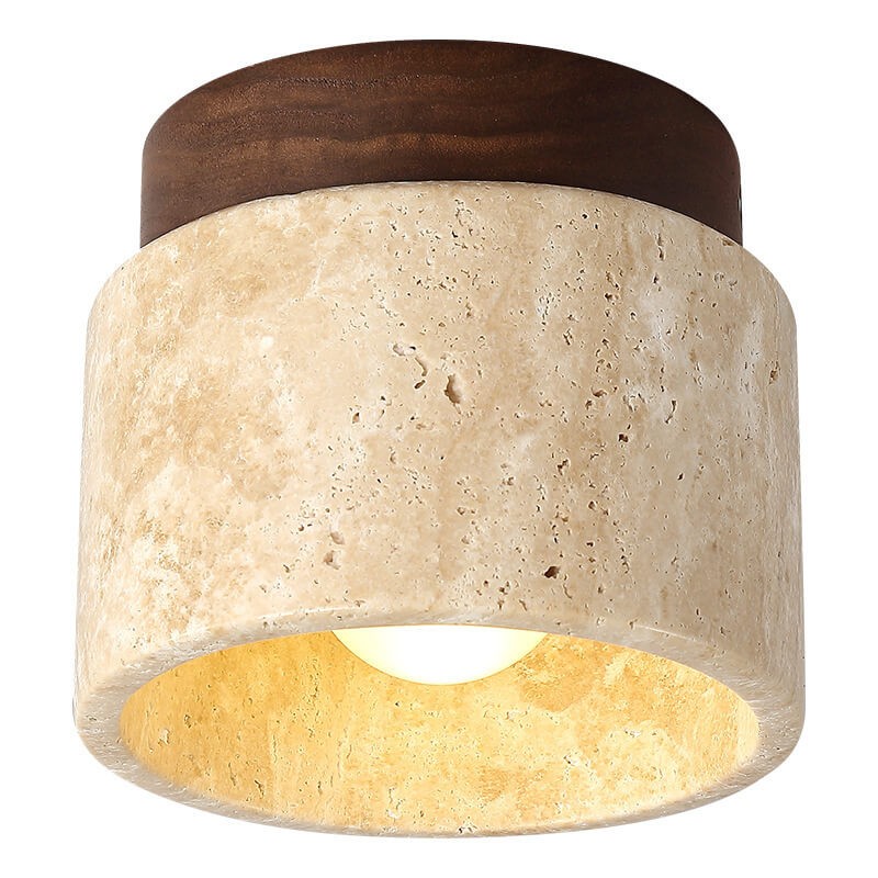 Natural Stone Travertine Ceiling Light - Minimalist Cylindrical Lamp G31