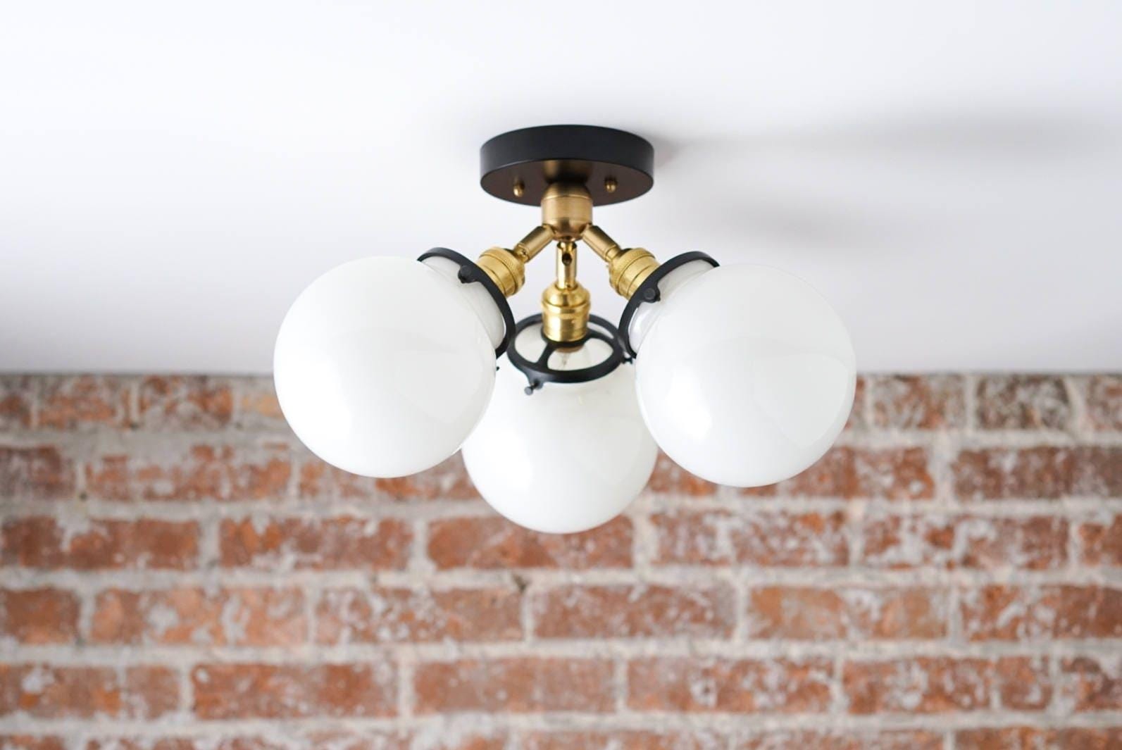 Glorica Glass Globe Light - Mid Century Semi Flush Ceiling Lamp T373