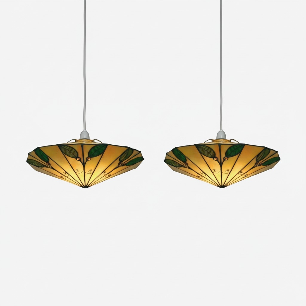 TF Harken Tiffany Stained Glass Pendant Lamp - Leaf Design for Bedroom T644