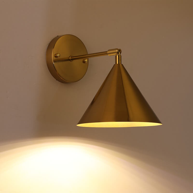 Modern Simple Iron Plated Brass Cone Round 1-Light Wall Sconce Lamp T179