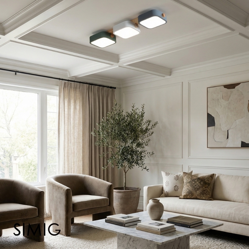Modern LED Ceiling Lamp - Square Wood Block Design for Kitchen or Living Room S383