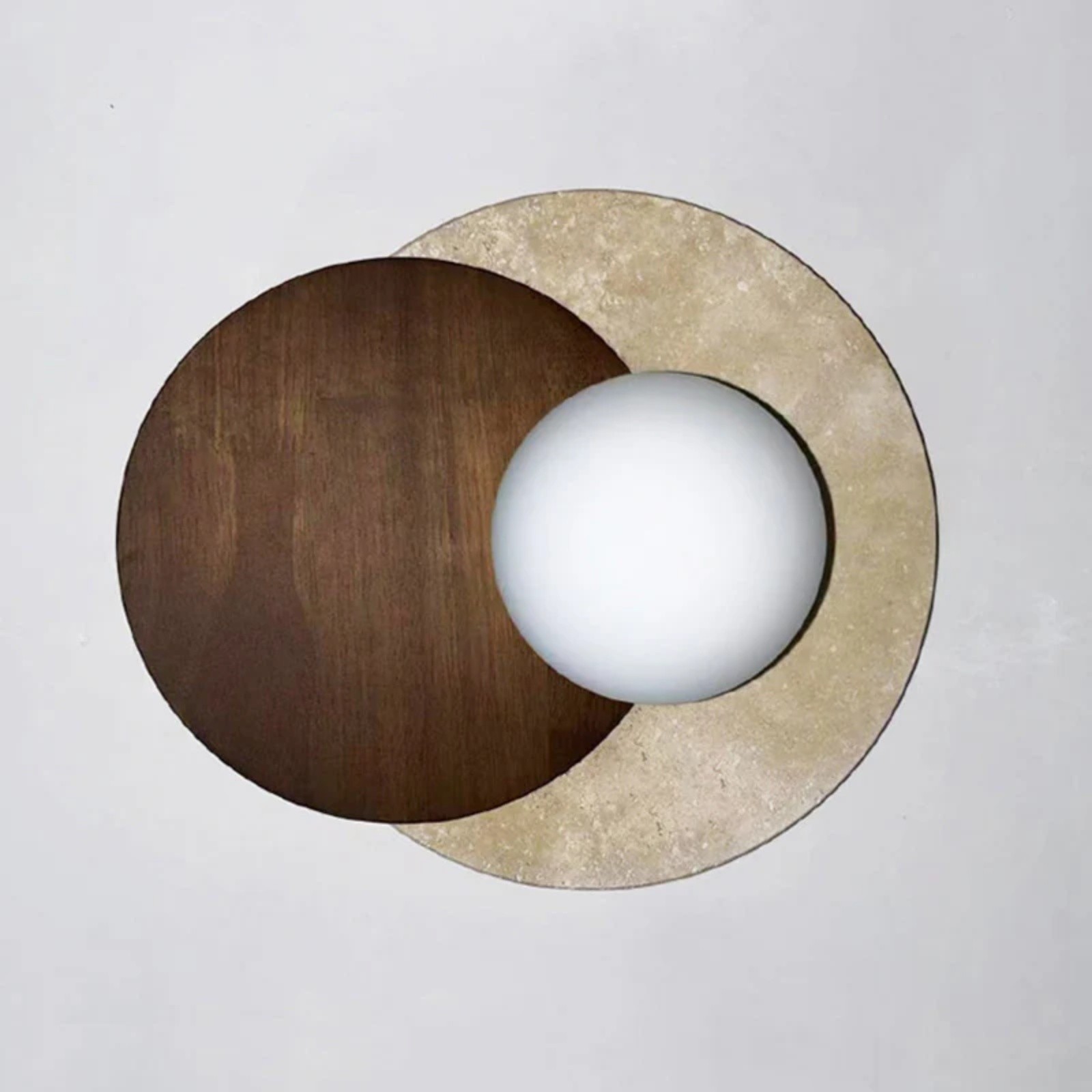 Contemporary Disc Travertine And Wood Dual Tone Wall Sconce S322