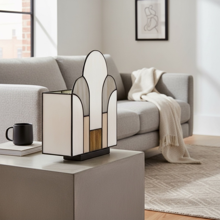 Kelsar Stained Glass Art Deco Table Lamp - Elegant Indoor Accent Light for Living Room or Entryway T833
