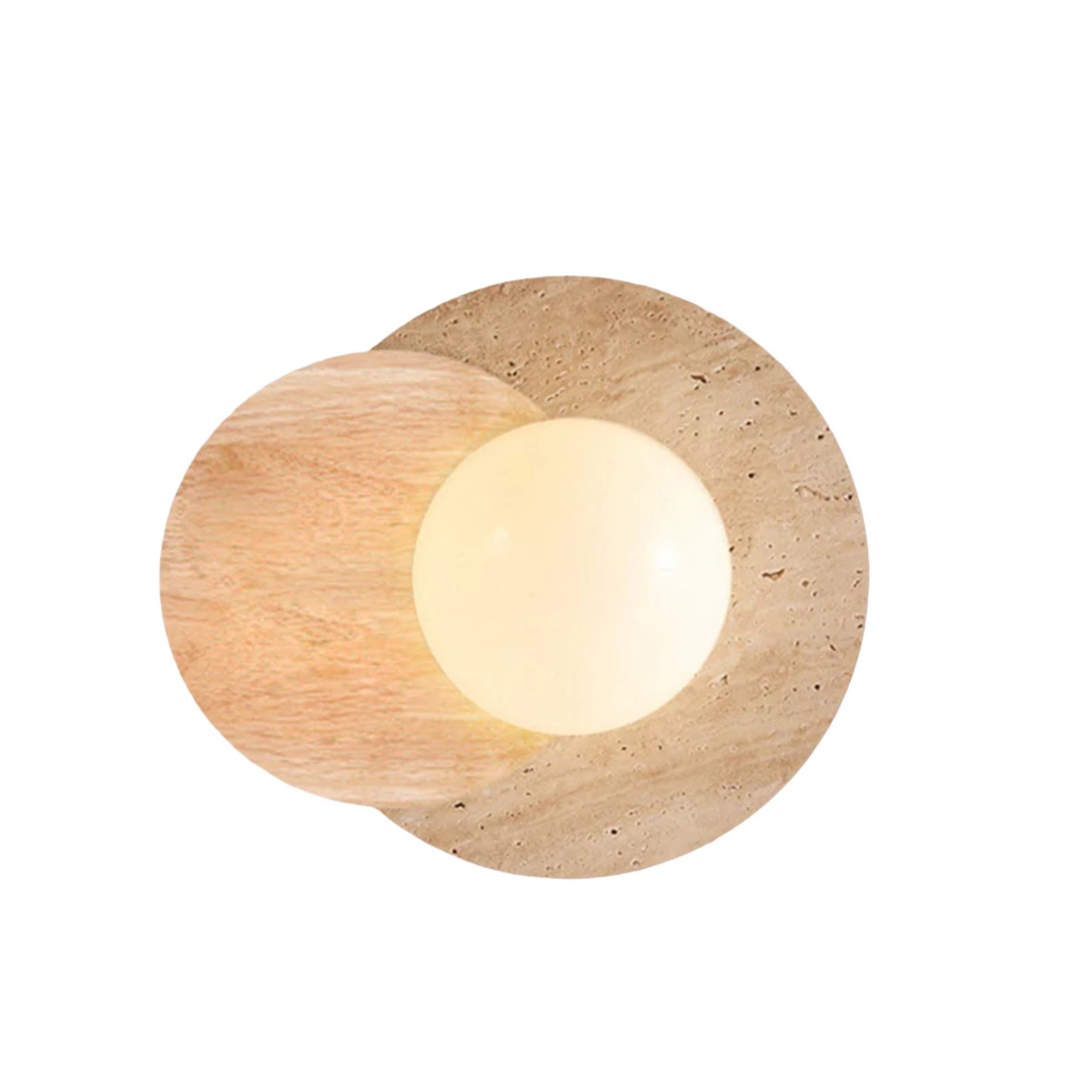 Contemporary Disc Travertine And Wood Dual Tone Wall Sconce S322