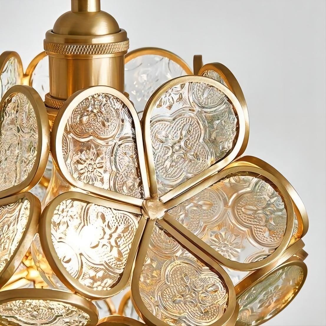 Nordic Brass Flower Petal Glass Pendant Light S10