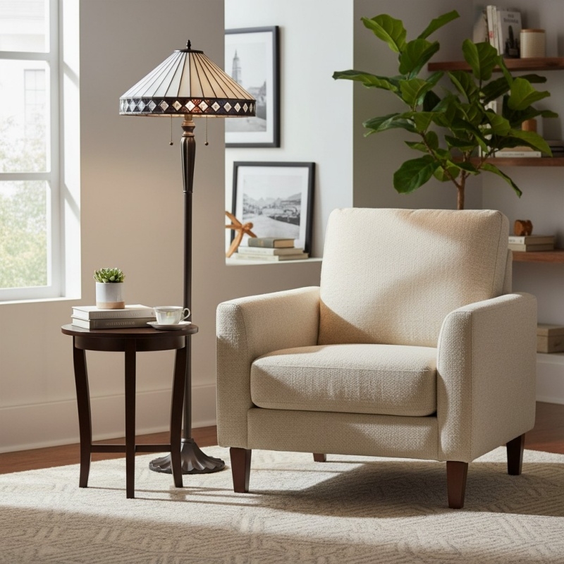 TiffStar Art Glass Floor Lamp with Ornamental Pattern Shade - Standing Light for Living Rooms T943