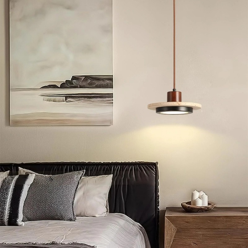 Travertine Disc LED Pendant Light - Modern Retro Dining Room Lamp S277