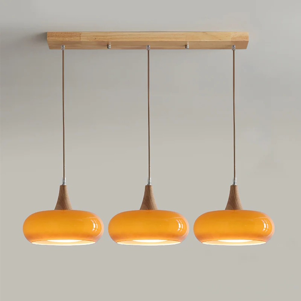 Graceful Glass Pendant Lamp with Sculptural Wooden Detail S248