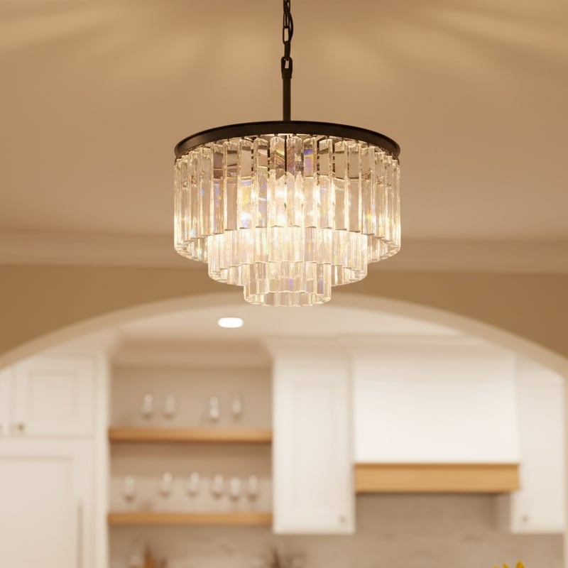 Aurevon Crystal Prism Metal Frame Modern Ceiling Chandelier for Home and Hotel T494